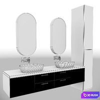 Bathroom Furniture &amp; sink faucet with Gold 3D Model Vray, Corona