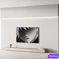 151 TV wall kit 03 super minimal warm gray and wood 01 3D Model Vray, Corona