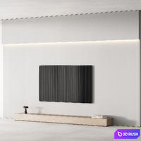 151 TV wall kit 03 super minimal warm gray and wood 01 3D Model Vray, Corona