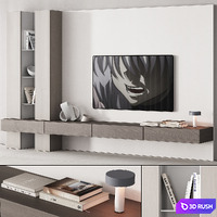 157 TV wall kit 06 neutral japandi wood 00 3D Model Vray, Corona