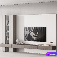 157 TV wall kit 06 neutral japandi wood 00 3D Model Vray, Corona