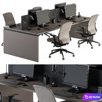 Employee Set Wood and Black - Office Furniture 335 3D Model Vray, Corona