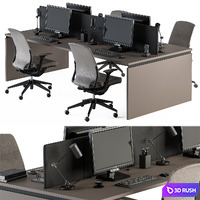 Employee Set Wood and Black - Office Furniture 335 3D Model Vray, Corona