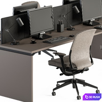 Employee Set Wood and Black - Office Furniture 335 3D Model Vray, Corona