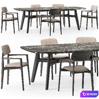 Poliform Curve dining table armchair set 3D Model Vray