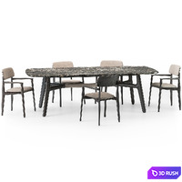 Poliform Curve dining table armchair set 3D Model Vray
