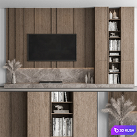 TV Wall Stone and Wood - Set 53 3D Model Vray, Corona