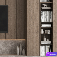 TV Wall Stone and Wood - Set 53 3D Model Vray, Corona