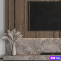 TV Wall Stone and Wood - Set 53 3D Model Vray, Corona