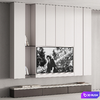 193 TV wall kit 07 minimal white and travertine 00 3D Model Vray, Corona