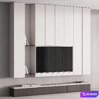 193 TV wall kit 07 minimal white and travertine 00 3D Model Vray, Corona