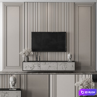 TV Wall Wood and Plaster - Set 59 3D Model Vray, Corona