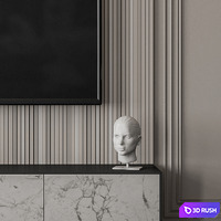 TV Wall Wood and Plaster - Set 59 3D Model Vray, Corona