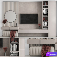 TV Wall Beige and Red - Set 70 3D Model Vray, Corona
