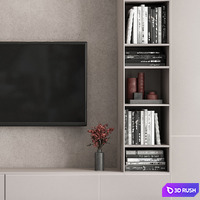 TV Wall Beige and Red - Set 70 3D Model Vray, Corona