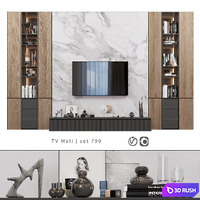 TV Wall | set 790 3D Model Vray, Corona