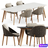 Lido Cord chair by Minotti and Torsa Dining table Teak CF-264 by Manutti 3D Model