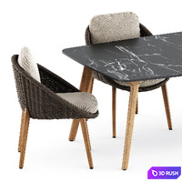 Lido Cord chair by Minotti and Torsa Dining table Teak CF-264 by Manutti 3D Model Vray, Corona