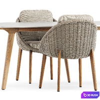 Lido Cord chair by Minotti and Torsa Dining table Teak CF-264 by Manutti 3D Model Vray, Corona