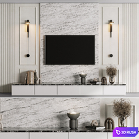 TV Wall Set 04 3D Model Vray, Corona