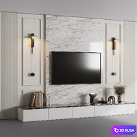 TV Wall Set 04 3D Model Vray, Corona