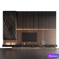 Decorated TV wall with fireplace 3D Model Vray, Corona