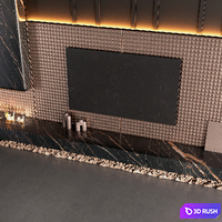 Decorated TV wall with fireplace 3D Model Vray, Corona