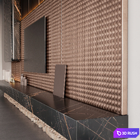 Decorated TV wall with fireplace 3D Model Vray, Corona