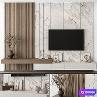 TV Wall Stone and Wood - Set 100 3D Model Vray, Corona