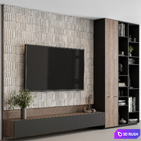 TV Wall Wood and Concrete - Set 105 3D Model Vray, Corona