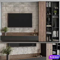 TV Wall Wood and Concrete - Set 105 3D Model Vray, Corona