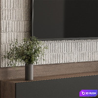 TV Wall Wood and Concrete - Set 105 3D Model Vray, Corona