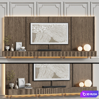 TV wall in neoclassical style with decor 08 3D Model Vray, Corona