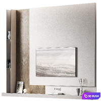 TV Wall set 4. Glowing screen. Decorative poster and wood. Rough and clean material options. 3D Model Vray, Corona