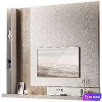 TV Wall set 4. Glowing screen. Decorative poster and wood. Rough and clean material options. 3D Model Vray, Corona