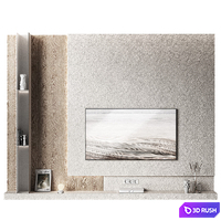 TV Wall set 4. Glowing screen. Decorative poster and wood. Rough and clean material options. 3D Model Vray, Corona