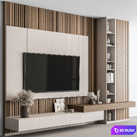 TV Wall Wood and White - Set 130 3D Model Vray, Corona
