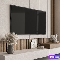 TV Wall Wood and White - Set 130 3D Model Vray, Corona