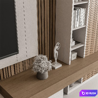 TV Wall Wood and White - Set 130 3D Model Vray, Corona