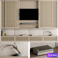 Rattan TV Wall 01 3D Model Vray, Corona