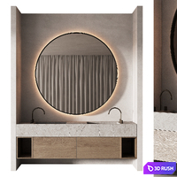 506 bathroom furniture 12 japandi with round mirror 3D Model Vray, Corona