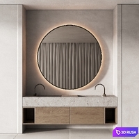 506 bathroom furniture 12 japandi with round mirror 3D Model Vray, Corona