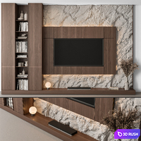 TV Wall Cliff and Wood - Set 133 3D Model Vray, Corona