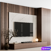 TV Wall Stone and Wood - Set 137 3D Model Vray, Corona