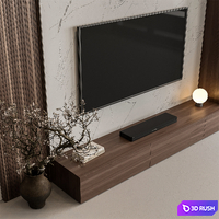 TV Wall Stone and Wood - Set 137 3D Model Vray, Corona