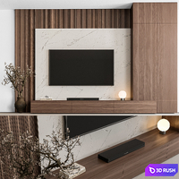 TV Wall Stone and Wood - Set 137 3D Model Vray, Corona