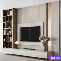 TV Wall Beige and Gold - Set 147 3D Model Vray, Corona