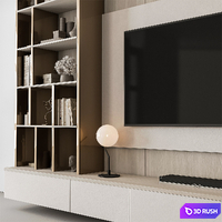TV Wall Beige and Gold - Set 147 3D Model Vray, Corona