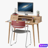 Scandinavian Style Desk 3D Model Vray