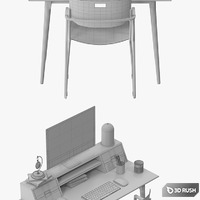 Scandinavian Style Desk 3D Model Vray